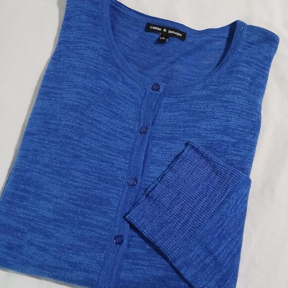 Cable & Gauge Large Royal Blue Cotton Blend Cardigan Sweater Lightweight - Picture 3 of 12